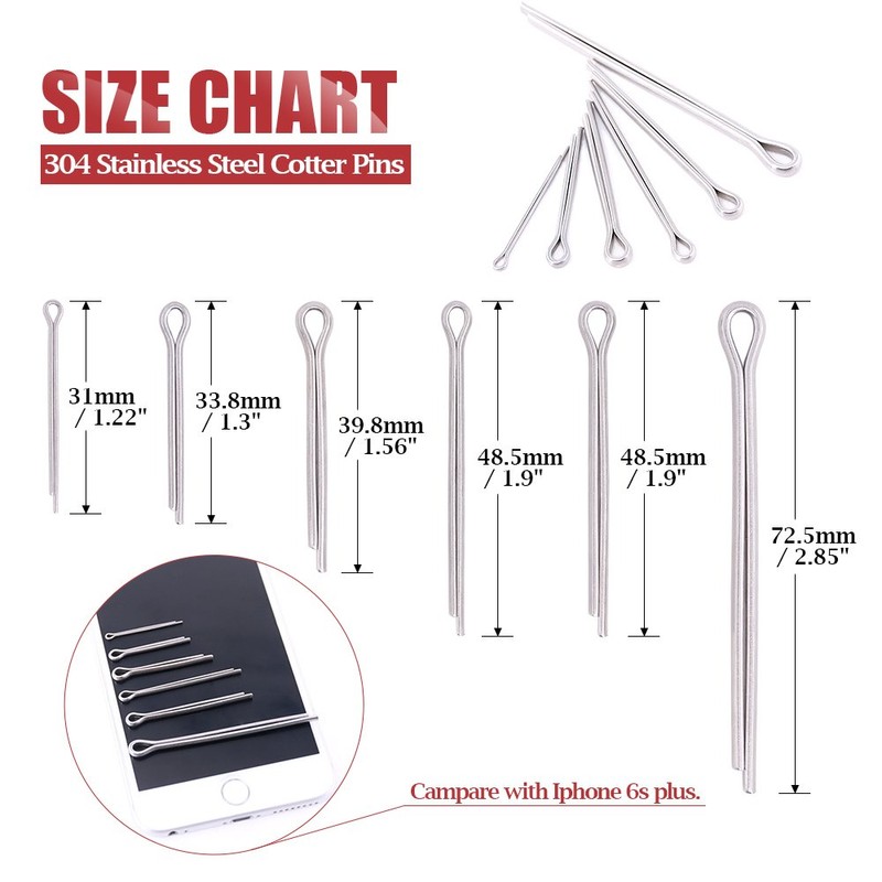 Hilitchi 90-Pcs Cotter Pin Assortment Kit - 304 Stainless Steel