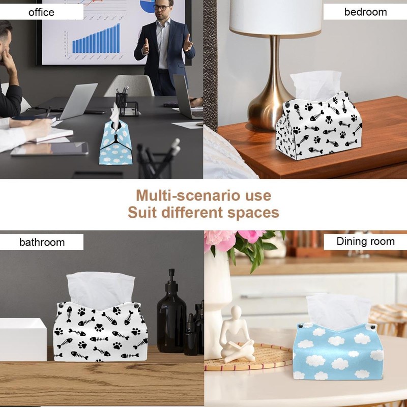 2 Pack Tissue Box Cover Holder, Cat Paw Fish Bone