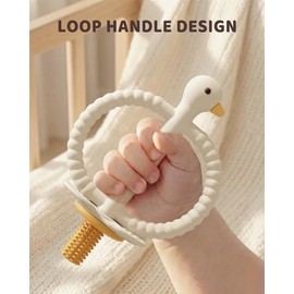 ChooKaChoo Baby Teether Toy and Training Toothbrush, Duck Silicone Teething Toys for Babies 3-12 Months, Double Ring Easy-Grip Design, Food-Grade BPA Free, Multi-Texture Relief for Gums & Molars