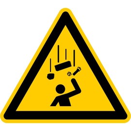 Sticker Warning Sign "Warning of Falling Objects" Note Film ISO 7010 W035 | SL 5-30 cm Made in Germany, Sizes Name: 20 cm, MBS-SIGNS, Polymer Film, Triangle, Yellow
