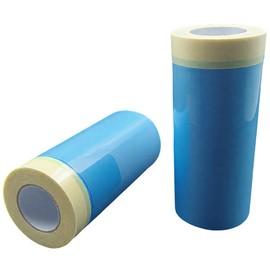 Painters Plastic with Tape, Pre-Taped Masking Film for Spray Painting, 44" x 82' Protective Film for Automotive & Home Spray Painting, for Covering Cars, Walls, Windows and Furniture (2, 44" x 82')