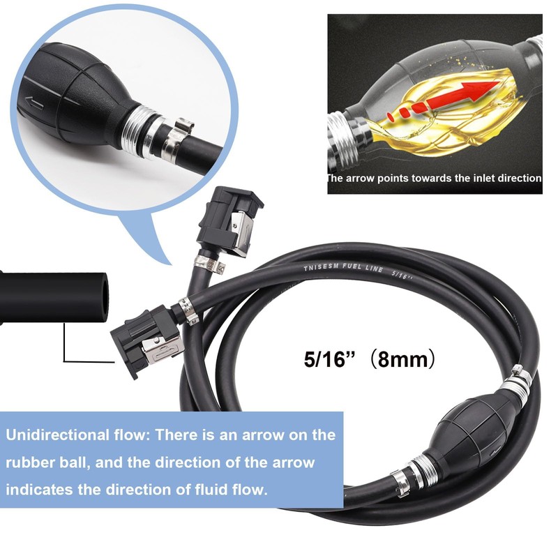 Tnisesm 5/16" 6FT Fuel Line Assembly, with Connector Rubber Marine