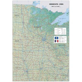 Minnesota and Iowa Physical Map - 23.3 x 16.5 Inches - Paper Laminated