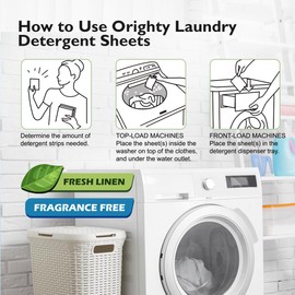 Orighty Laundry Detergent Sheets, 60 Count, Fresh Linen Scent, Eco-Friendly, Hypoallergenic, Portable, No Plastic Jug, 120 Loads