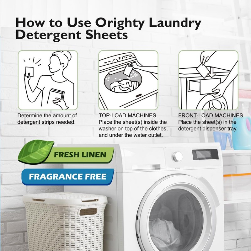 Orighty Laundry Detergent Sheets, 60 Count, Fresh Linen Scent, Eco-Friendly,