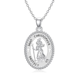 AHTAMOS Saint Christopher Necklace 925 Sterling Silver St Christopher Necklace for Women Men Protect Us Medal Necklace