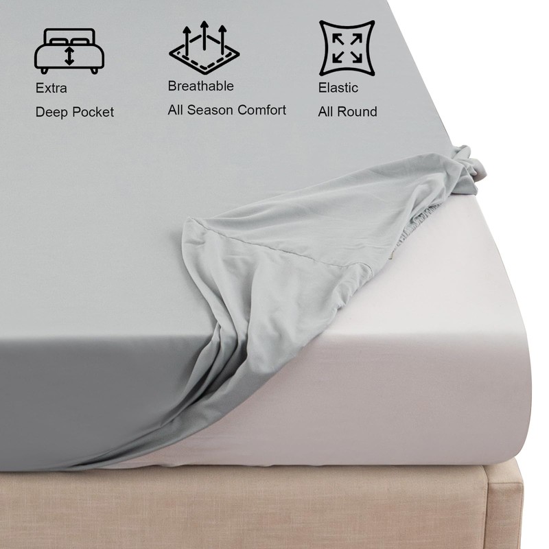 Soifox Super King Fitted Sheet Grey - Bed Sheets with
