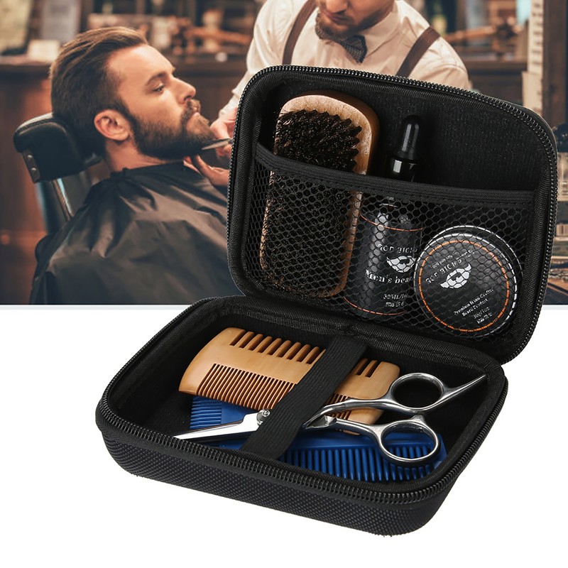 7PCS/Set Portable Men Beard Styling Shaping Cream Oil Brush Comb