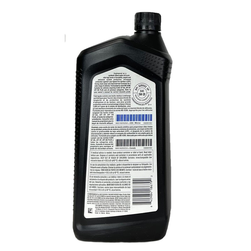 Mopar MaxPro 5W20 SAE Motor Oil for Jeep Dodge Chrysler
