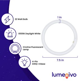 lumenivo FCL22T5/D Replacement Bulb for Rialto 7085-8 T5 22W, 4-Pin (G10Q-4) Fluorescent Circular Light Bulb - 7.5 Inch Diameter Bulb for Round Lighted Vanity Mirror - 6500K Daylight - 1 Pack