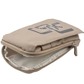 DFV mobile - Multi-Functional Vertical Stripes Pouch Bag Case Zipper Closing Carabiner for Fly Power Plus 3 (2018) - BEIGE (16 x 9.5 cm)
