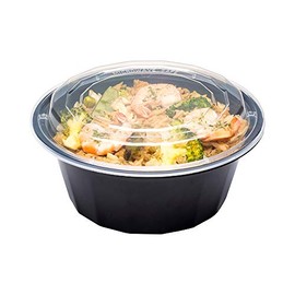 Asporto Microwavable To-Go Container - BPA Free PP Round Take Out Food Container with Clear Plastic Lid - Catering & Takeout - 32 oz - Black - Plastic - Disposable - 100ct Box - Restaurantware