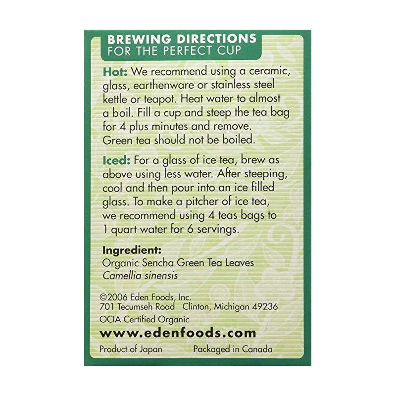 Eden Organic Green Tea, Sencha, Tea Bags, 16 Count