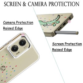 Unov Case Compatible with Motolora Moto g Stylus 5G 2024 Case Clear with Dino Rainbow Dinosaur Dragon Design Embossed Flower Pattern Soft TPU Bumper Slim Protective