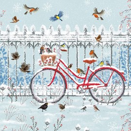 Museums & Galleries Pack of 8 Artistic Charity Christmas Cards - Bicycle in the Snow - Lovely Winter Scene Illustration by Laura Watkins - 8 Cards of 1 Design, 123 x 123mm