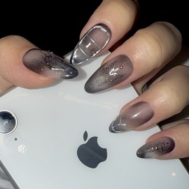 Dark Mirage Handmade Nail Tips - Long Coffin / 다크 미라주 수제네일팁 - 롱코핀