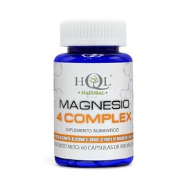 Magnesio 4 Complex HQL Natural 60 caps 500mg. Glicinato, gluconato, óxido, citrato e inulina de agave