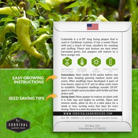 Survival Garden Seeds - Cubanelle Pepper Seed for Planting - Packet with Instructions to Plant and Grow Sweet & Spicy Caribbean Frying Peppers in Your Home Vegetable Garden - Non-GMO Heirloom Variety
