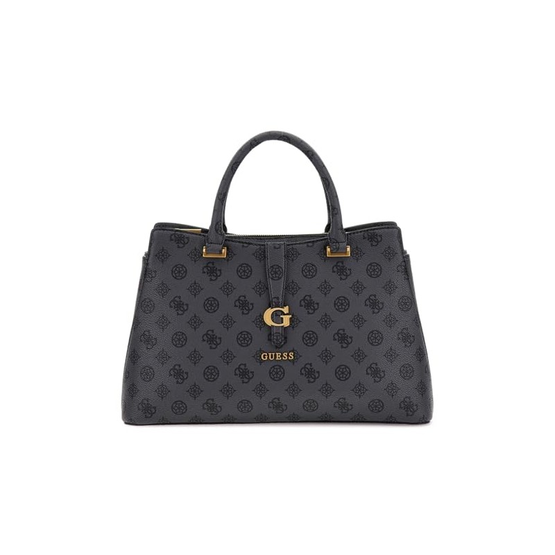 GUESS Cuba Tri Compartment Satchel Charcoal Logo, Charcoal logo