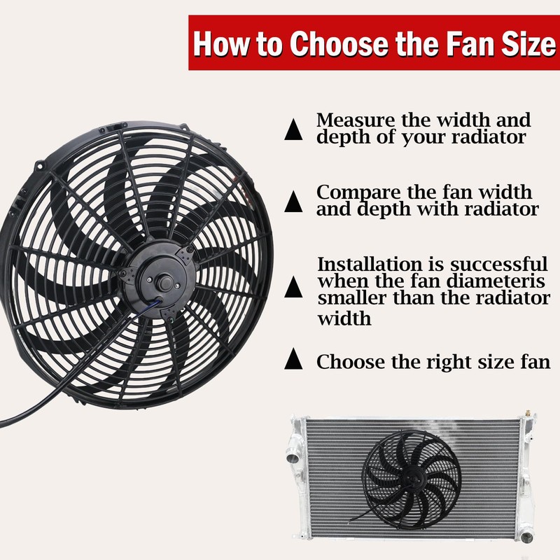 PRUNkuar 16 inch Electric Radiator Cooling Fan 12V with 1000