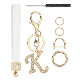 PATIKIL Leather Wristlet Keychain, Chic Initial Letter K Keychains with Key Ring and D Ring Car Keys Keychain Decorative Alphabet Key Chain for Bag Backpack DIY, Gold Tone