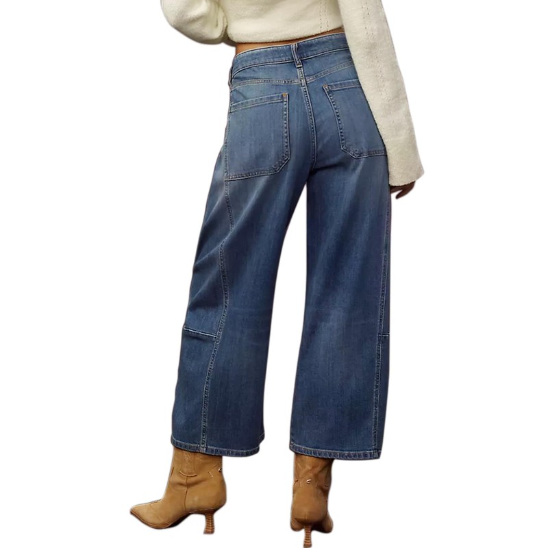 PEIHOT Womens Elastic Mid Rise Jeans Wide Leg Cropped Trouser