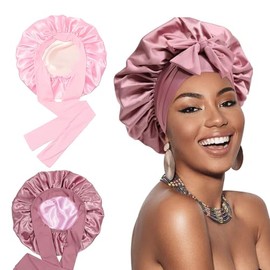 2 Pcs Gorro de Seda para Dormir, Gorro De Dormir Suave Satinado, Para El Cabello Largo Bonnet Ajustable para Mujer, Adecuado para, Bañarse, Dormir (Cu