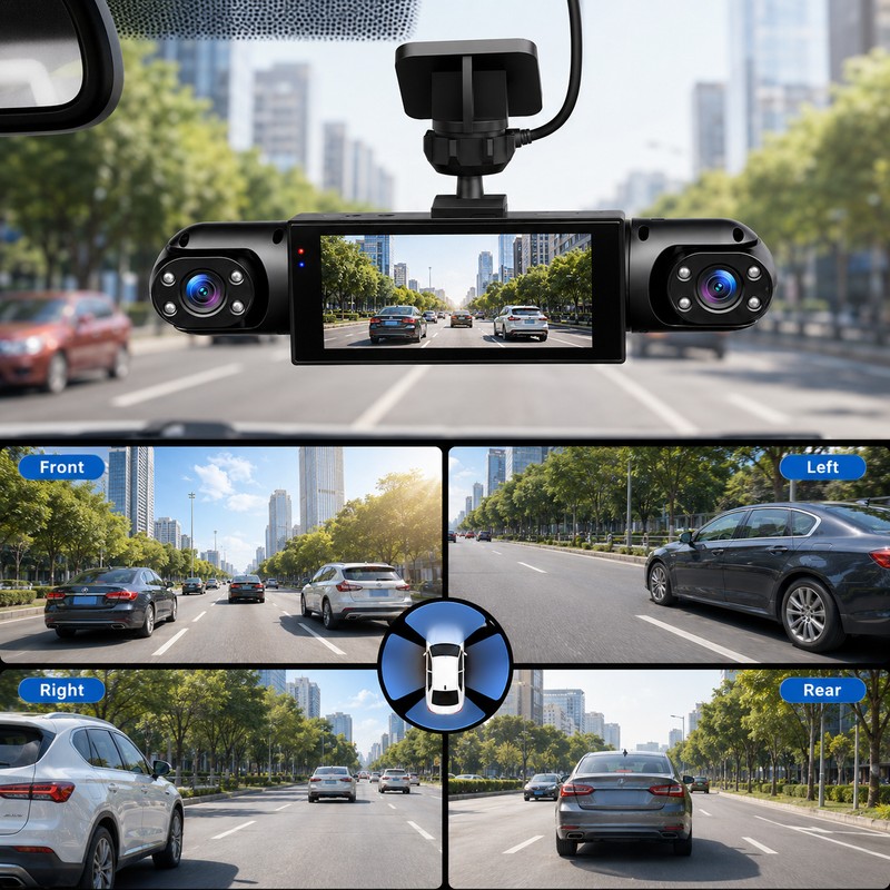 Multi-Lens Dash Cam for Vehicle Recording – 1080P Front, Side