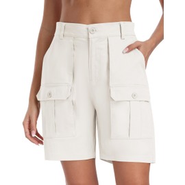 MoFiz Women's Cargo Pants Pockets Cotton Shorts Loose Fit Hiking Pants White M