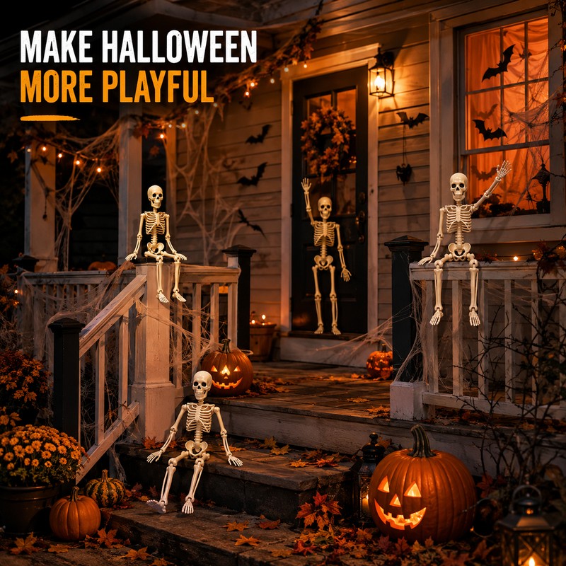 2 Pcs Posable Halloween Skeleton for Spooky Decorating – 15.7-Inch