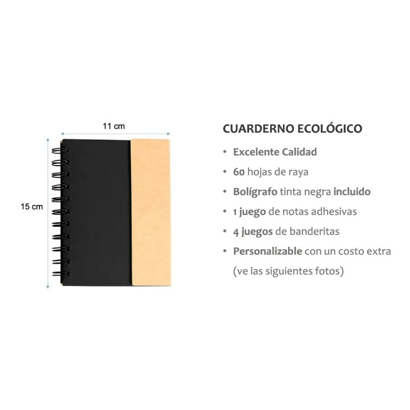 Libreta Cuaderno Ecológico Con Pluma Post-it Y Banderitas