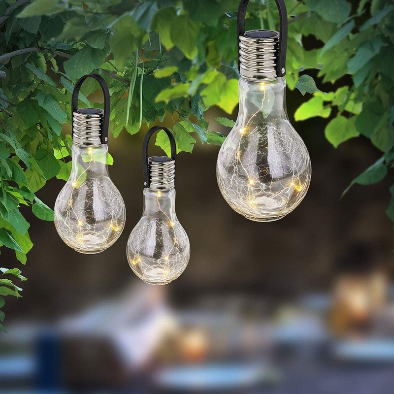 Solarlampe Solarleuchte Gartenlampe Hängelampe Dekoleuchte Terrasse, IP44 Akku, Edelstahl Glas