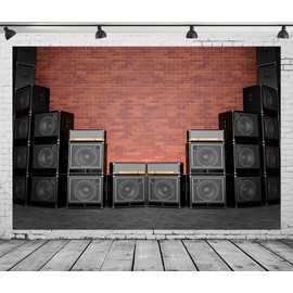 CORFOTO 8x6ft Fabric Guitar Amplifiers Photography Backdrop Music Concert Brick Wall Background Musical Themed Party Decorations Guitar Amp Stage Banner Photoshoot Booth Studio Props