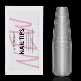Wellquinn XXL Coffin Nails with Guidelines 300pcs Pre-shape Gel Acrylic Nail Tips Full Cover Extra Long Coffin Press on Nails for Nail Extension Home DIY Nail Salon 15 Sizes