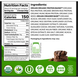 Orgain Orgain Organic Vegan Protein Powder, Creamy Chocolate Fudge - 21g Plant Protein, 6g Prebiotic Fiber, Low Net Carb, No Lactose Ingredients, No Added Sugar, Non-GMO, For Shakes & Smoothies, 2.03 lb