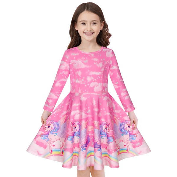 Quedoris Girls Twirly Printed Casual Party Long Sleeve Dress Fantasy