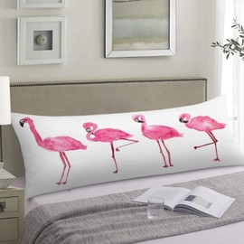 Pink Flamingo Body Pillow Cover Tropical Summer Exotic Animal Bird Flamingos Long Pillow Case Protector with Zipper Cute Decorative Rectangle Large Pillow Cases Covers for Bedding,Couch,Sofa 20"x54"