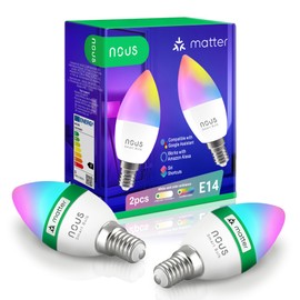 NOUS P4 Smarte WIFI Glühbirne RGB E14, Kompatibel mit Matter, Alexa, Google Home & Apple HomeKit, Smart Home, Fernbedienung, LED Lampe Farbwechsel, Glühbirne Farbwechsel, RGB Glühbirne, 2.4 GHz WiFi