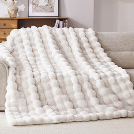 Anysay Faux Fur Throw Blanket, 1000GSM Fluffy Soft Bubble Blanket for Couch Bed, Cozy Plush Warm and Thick Blanket, Fuzzy Rabbit Blanket for Living Room Bedroom 60''*80'' Cream White