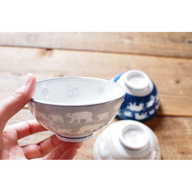 みのる陶器 白くま 軽量茶碗 中 ネイビー