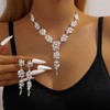 Metisee Rhinestone Necklace Earring Set Silver Drop Earrings Bridal Wedding