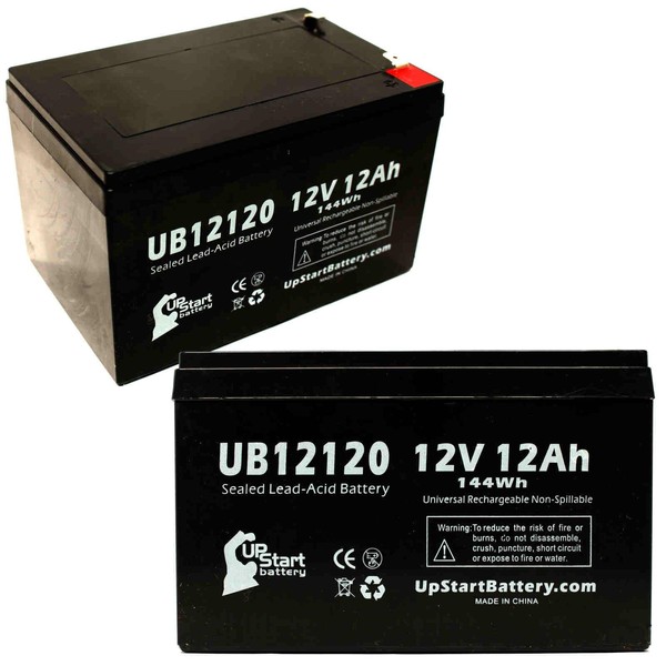 2X Pack - Golden Technologies Buzzaround Models Battery - Replacement UB12120 Universal Sealed Lead Acid Battery (12V, 12Ah, 12000mAh, F1 Terminal, AGM, SLA) - Includes 4 F1 to F2 Terminal Adapters
