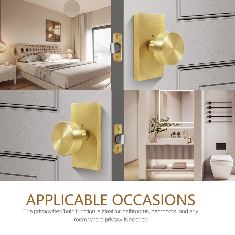 HIEMEY Privacy Gold Door Knob Interior, Satin Brass Door Knobs