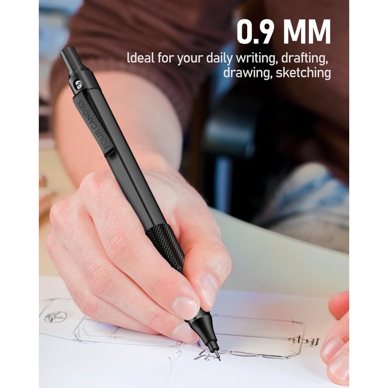 Four Candies 0.9 mm Mechanical Pencil Set with Case, Metal