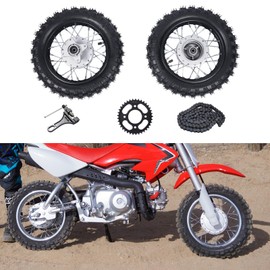 KONKENIE 2.50-10 Front&Rear Wheel Tire Rim Set Wheel Tire Chain Chain Plate Assembly Wheel 2.5-10 Drum Brake for Hoonnda CRF50 XR50 Dirt Bike Black+Silver