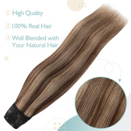 TESS Clip-In Real Hair Extensions Brown Balayage 55 cm, One Piece U-Shaped Clip-In Real Hair Extensions 5 Clips Remy Hair Extensions 75 g #4P27 Brown/Dark Blonde Extensions Clip-In Real Hair