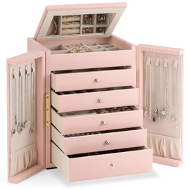 Dajasan Jewelry Box for Girls Women, 6-Tier Large Jewelry Organizer Box, Jewelry Storage Organizer, Jewelry Gift Box for Christmas, Valentine's Day, Birthday, Mother's Day (Pink)