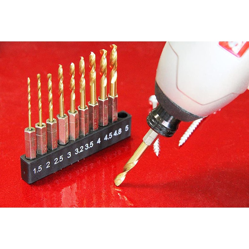 E-Value ESTDT-10HEX Hexagonal Shaft Drill Set Short Titanium Coating Set