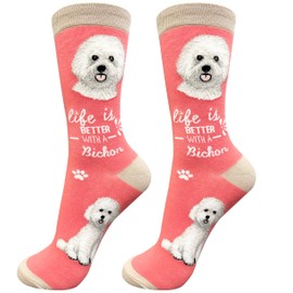 E&S Pets Pet Lover Socks - Dog Socks - Cat Socks - Fun Pet Lover Gifts - Cute Crew Socks - Unisex Novelty Socks - One Size Fits Most (Bichon Frise)