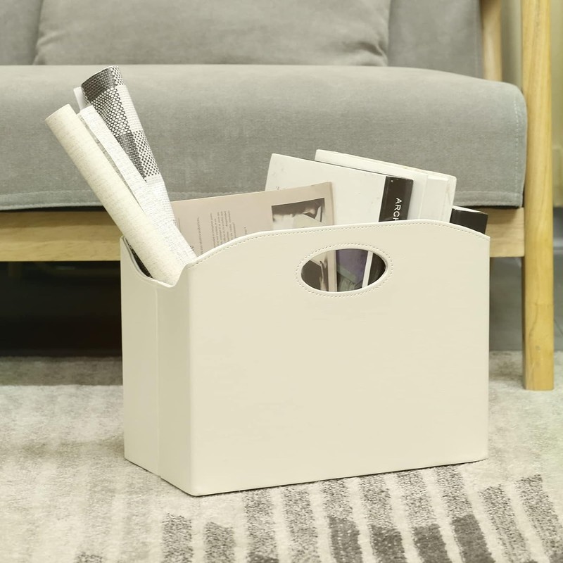 EZDeco Magazine Holder Foldable Magazine Rack Floor PU Leather File